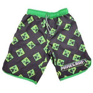 Boy's Minecraft Mojang Creeper Swim Trunks Swimsuit 10/12 Lined Shorts Swim